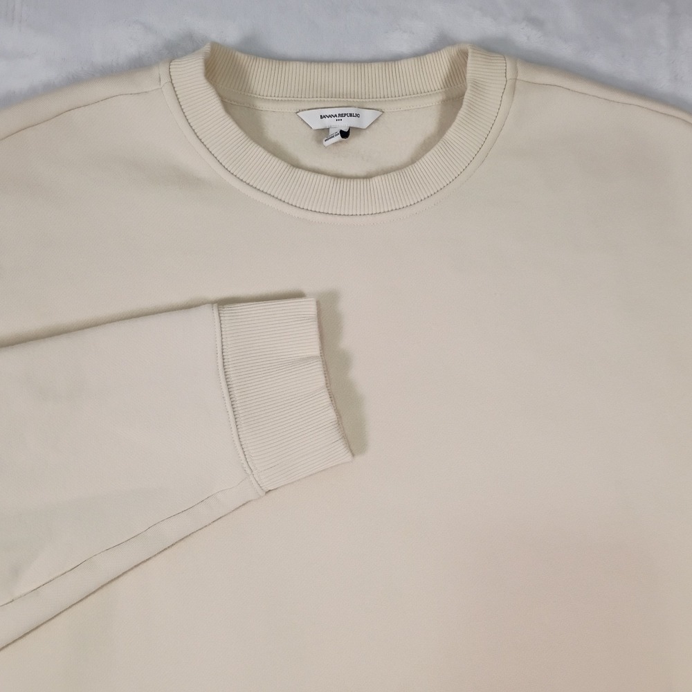 Banana Republic Mens XXL Tall Cream Beige Fleece Crewneck Sweatshirt Ribbed Trim
